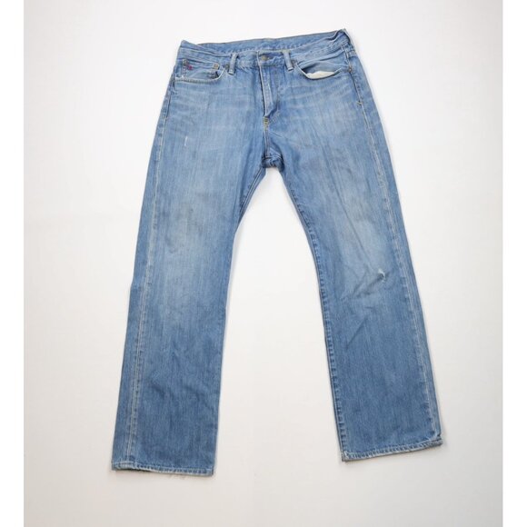 Vintage Ralph Lauren Mens 33x30 Distressed 67 Vintage Cut Wide Leg Jeans Blue